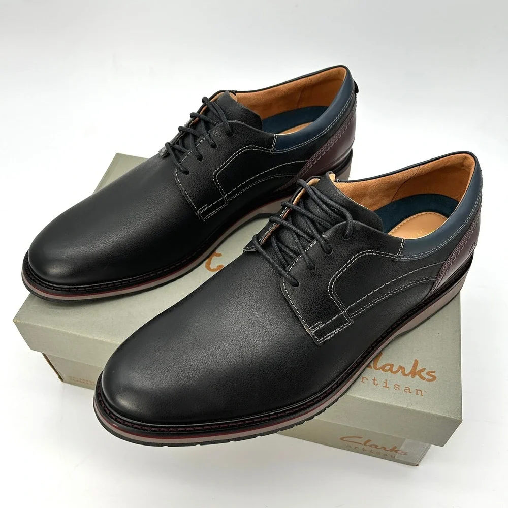 Clarks Monahan‎ Plain Size 13 M Mens Oxford Dress Casual Shoes Black Leather NEW